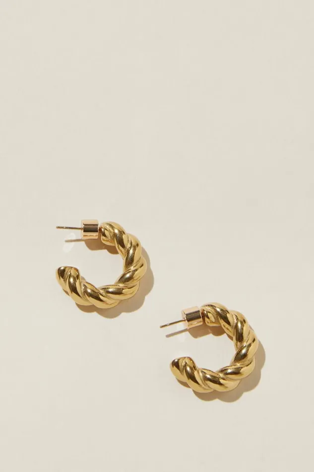 Waterproof Large Hoop Earring Gold Plated Twist Women Cotton On Jewelry
