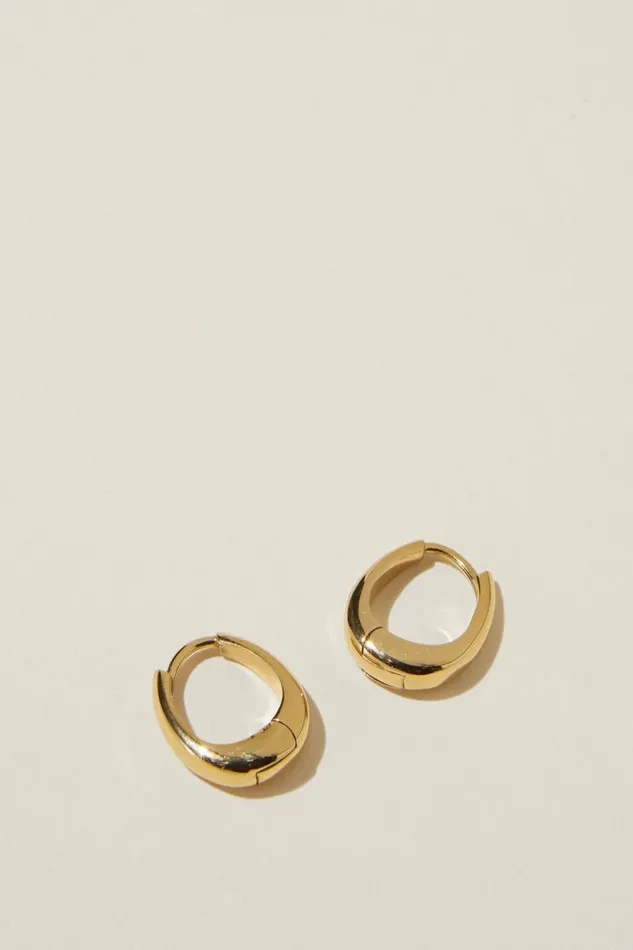 Waterproof Mid Hoop Earring Gold Plated Dome Women Cotton On Jewelry