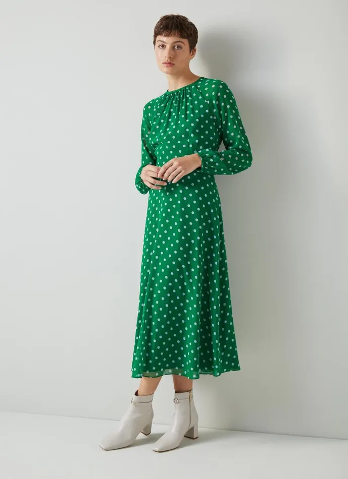 Women Addison Green And Blue Spot Print Midi Dress Green Blue LKBennett Dresses Women Addison Green And Blue Spot Print Midi Dress Green Blue LKBennett Dresses