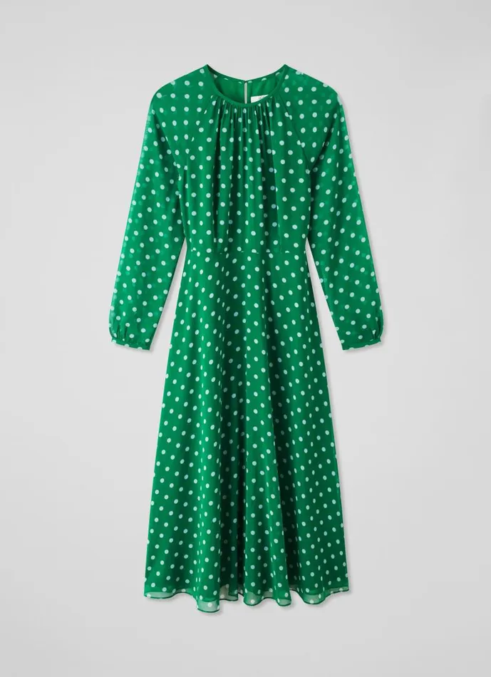 Women Addison Green And Blue Spot Print Midi Dress Green Blue LKBennett Dresses Women Addison Green And Blue Spot Print Midi Dress Green Blue LKBennett Dresses