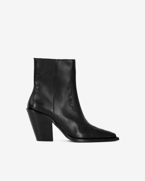 Women Ankle Boots and Boots The Kooples Black Leather Heeled Ankle Boots With Embroidery Black