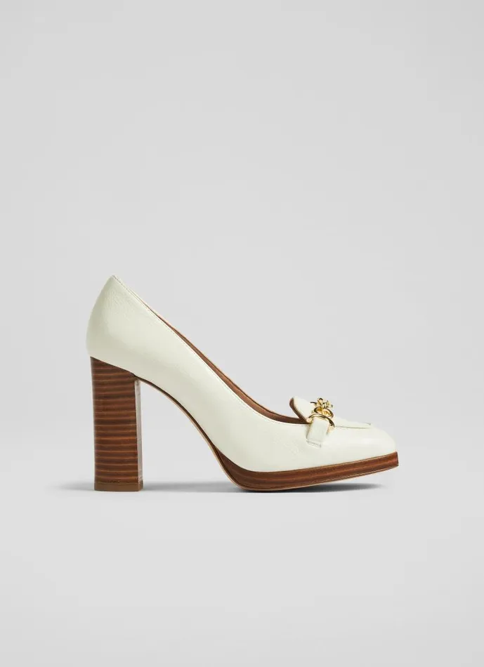 Women Attley Cream Grainy Leather Platform Loafers Ecru LKBennett Court Shoes