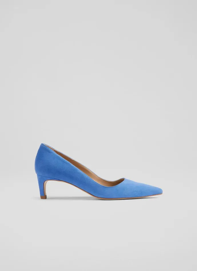 Women Ava Blue Suede Kitten Heel Courts Blue LKBennett Court Shoes