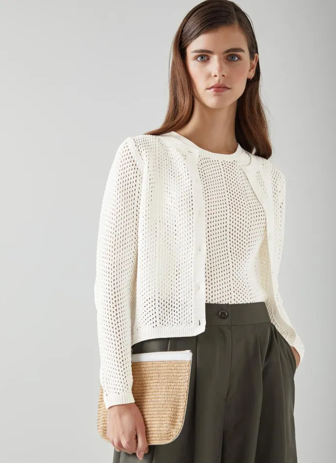 Women Ava White CottonRich Knitted Cardigan Pure White LKBennett Knitwear