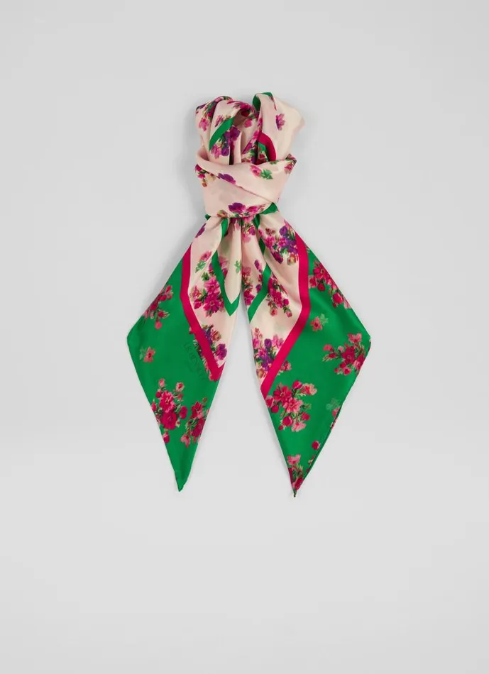 Women Bea Green And Cream Scribble Print Silk Scarf LKBennett Scarves and Wraps