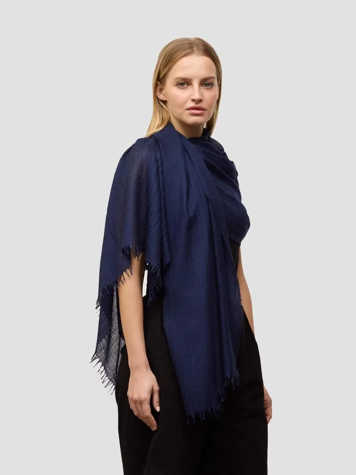 Women Begg X Co Scarves Staffa Solid Cashmere Silk Scarf Navy