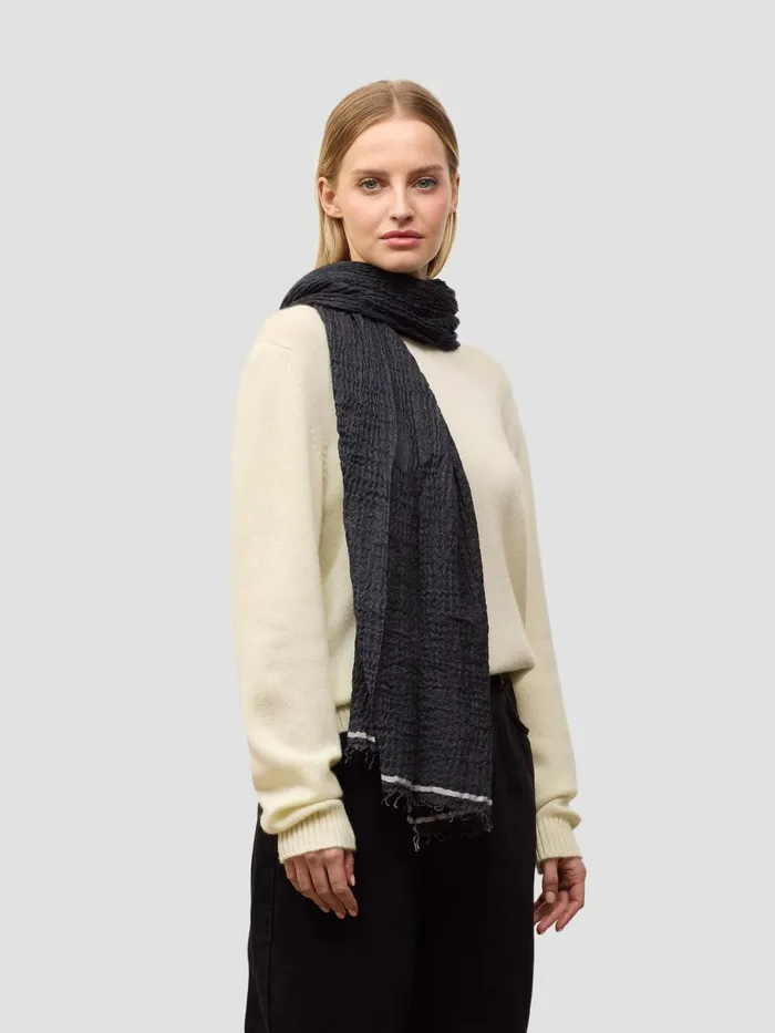 Women Begg X Co Scarves Washed Staffa Cadell Cashmere Silk Scarf Navy White