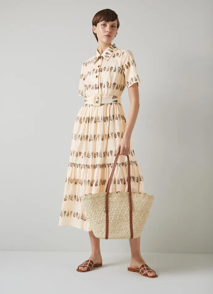 Women Bella Shell Print Cotton Shirt Dress Natural Ecru LKBennett Dresses