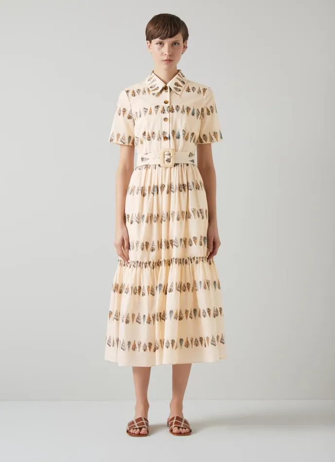 Women Bella Shell Print Cotton Shirt Dress Natural Ecru LKBennett Dresses Women Bella Shell Print Cotton Shirt Dress Natural Ecru LKBennett Dresses