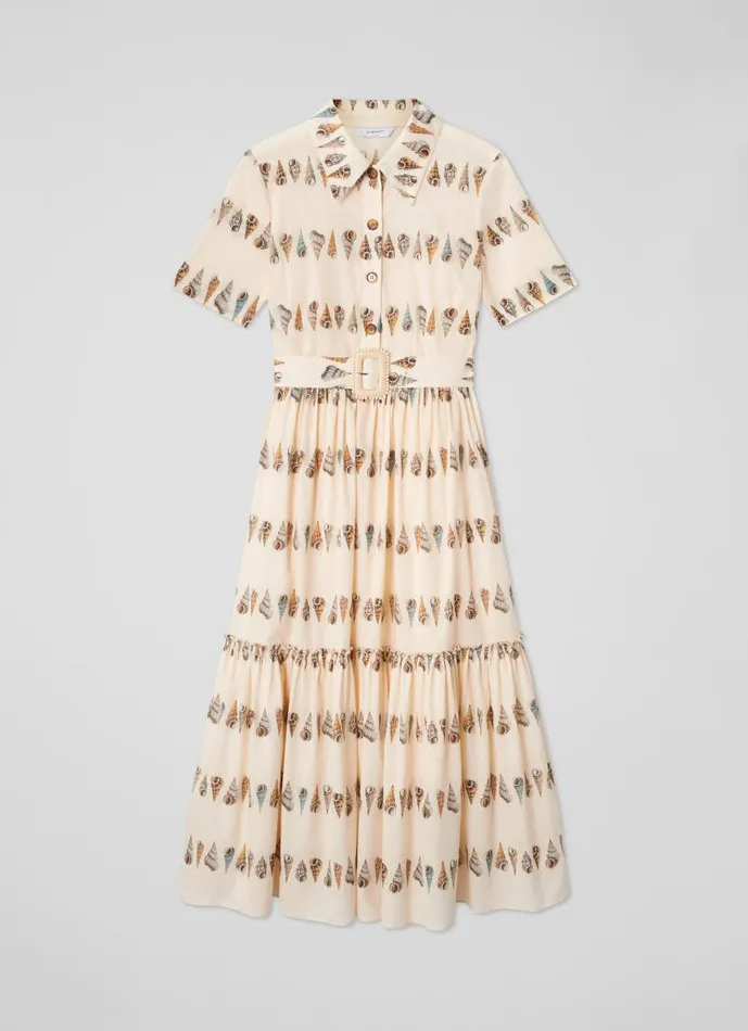 Women Bella Shell Print Cotton Shirt Dress Natural Ecru LKBennett Dresses Women Bella Shell Print Cotton Shirt Dress Natural Ecru LKBennett Dresses