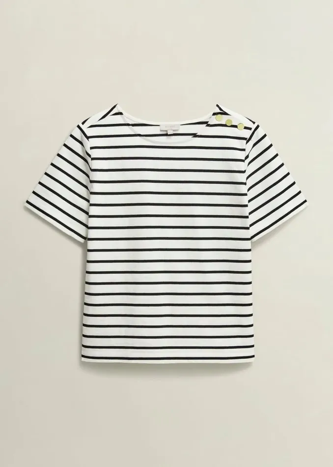 Women Bethan Cotton Stripe Top Ivory Black Hobbs Tops