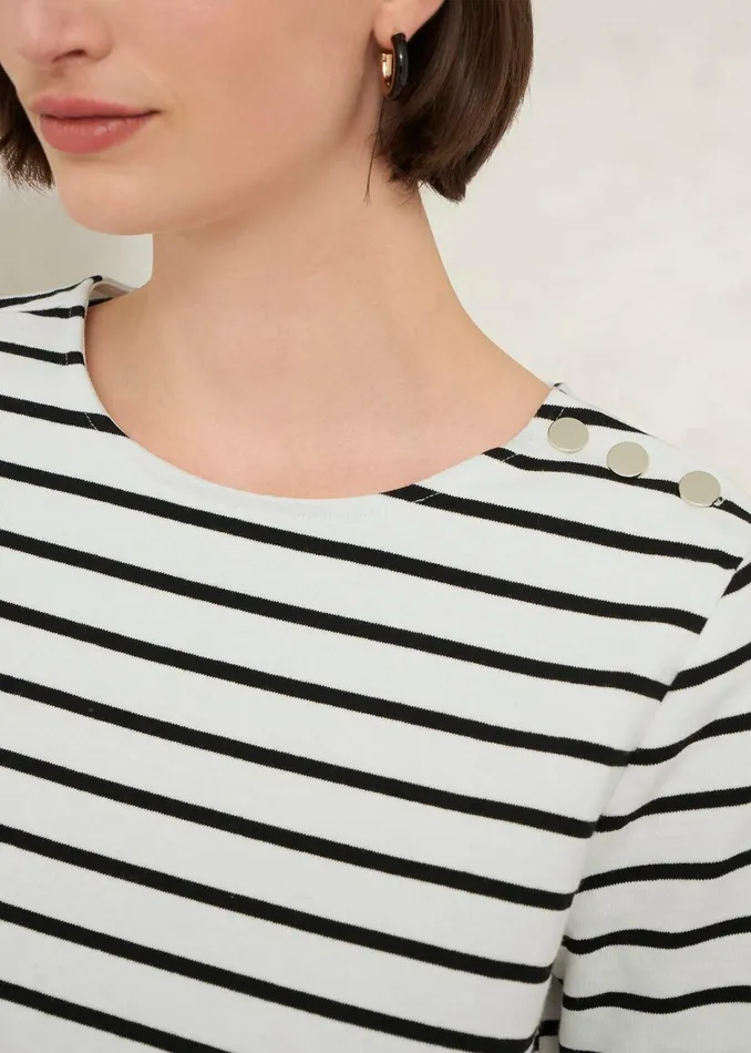 Women Bethan Cotton Stripe Top Ivory Black Hobbs Tops