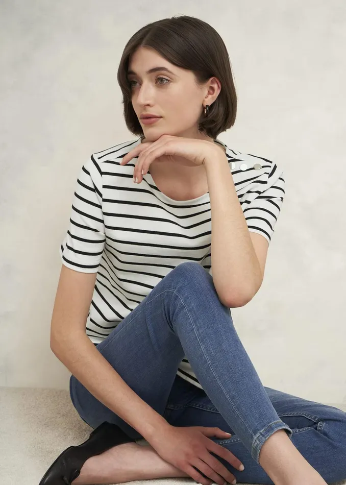 Women Bethan Cotton Stripe Top Ivory Black Hobbs Tops