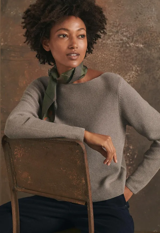 Women Boatneck Sweater Soft Brown Poetry Fashion Sweaters