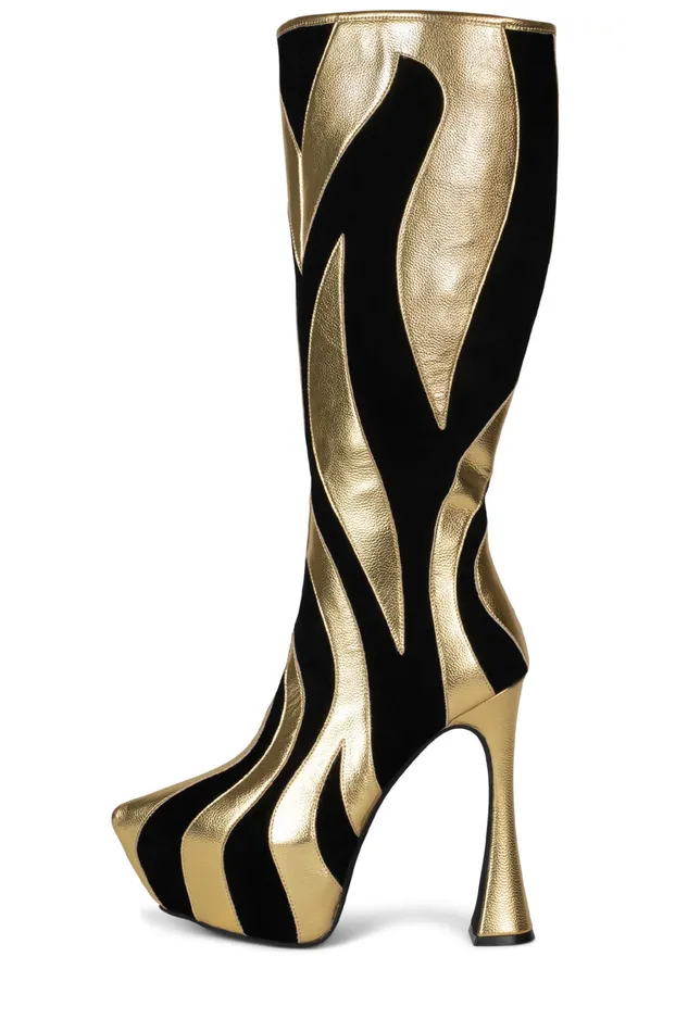 Women Boot Jeffrey Campbell UNTAMED Black Suede Gold