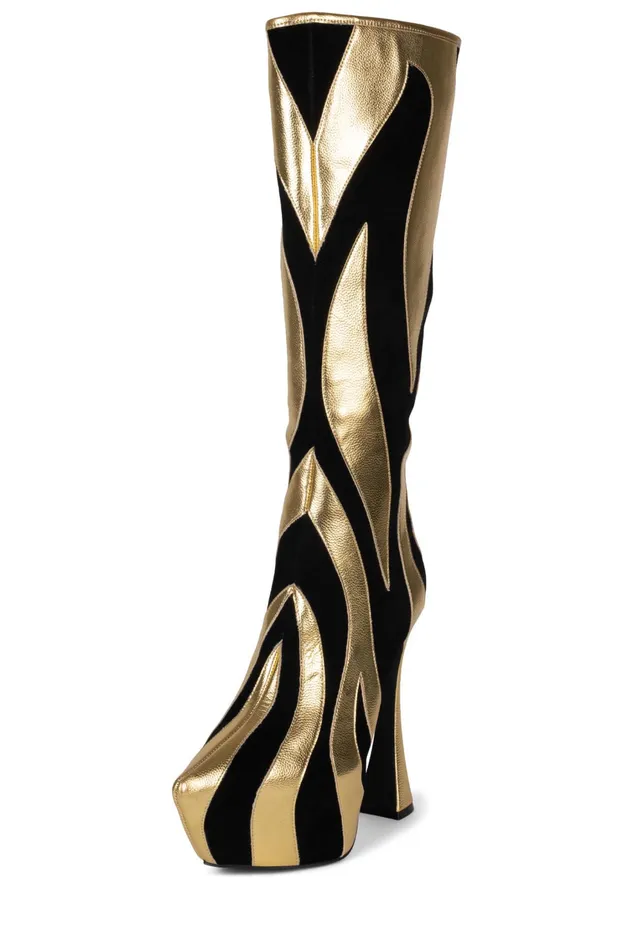 Women Boot Jeffrey Campbell UNTAMED Black Suede Gold