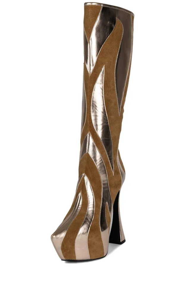 Women Boot Jeffrey Campbell UNTAMED Black Suede Gold
