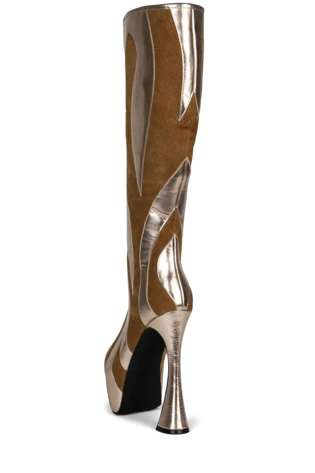 Women Boot Jeffrey Campbell UNTAMED Black Suede Gold