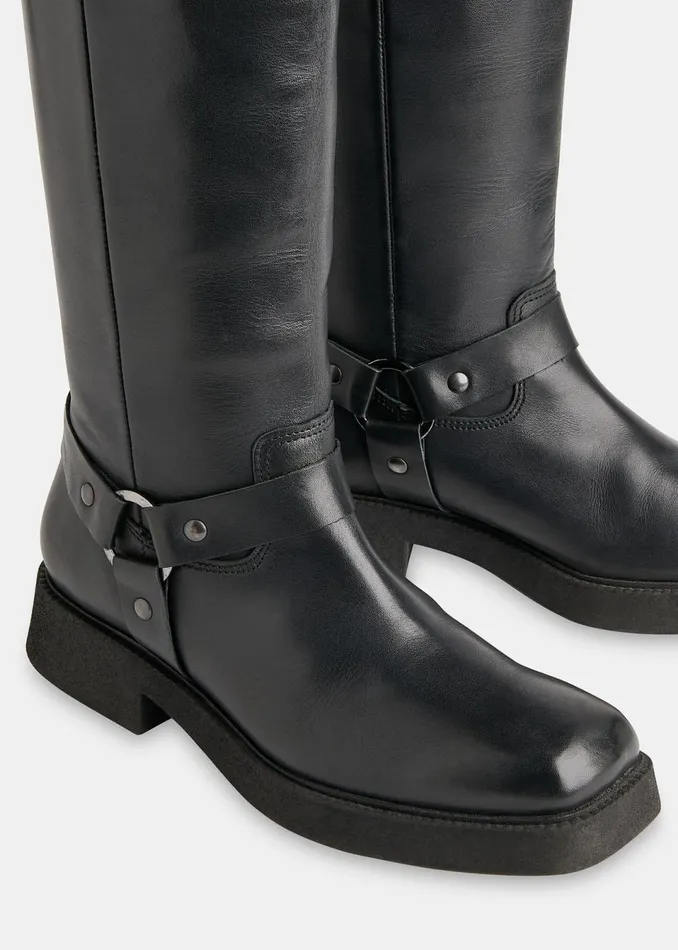 Women Boots Whistles Black Matteo Knee High Biker Boot