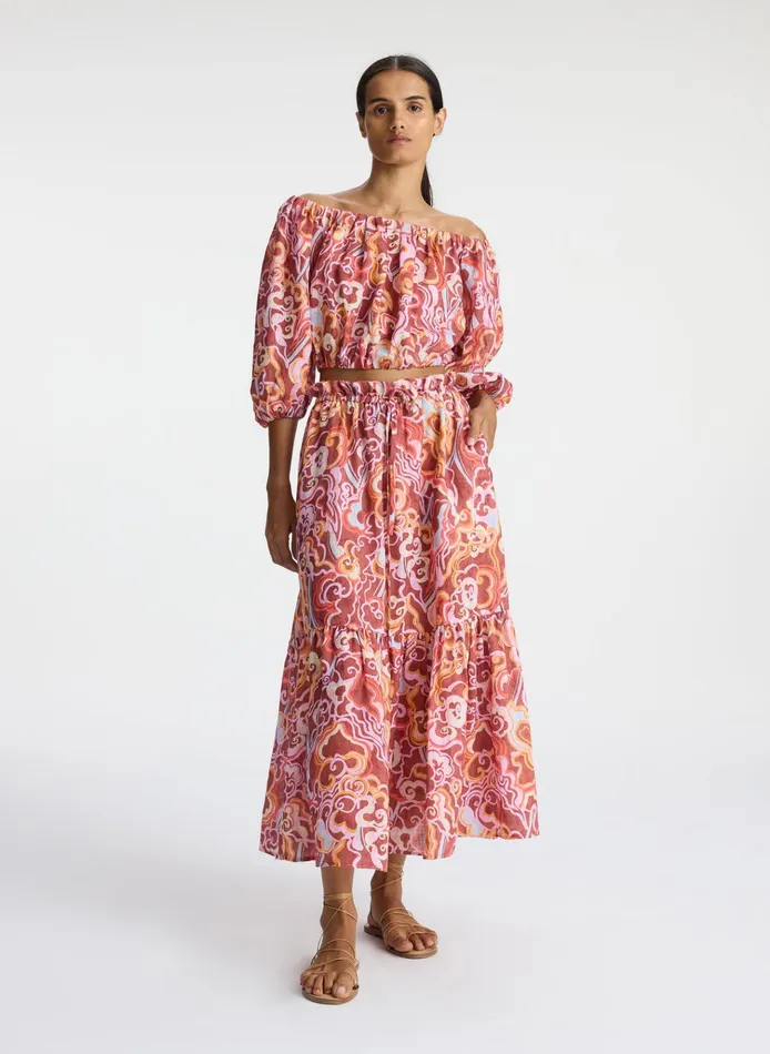 Women Bottoms ALC Francis Linen Midi Skirt Baked Clay Multi