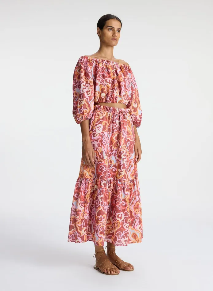 Women Bottoms ALC Francis Linen Midi Skirt Baked Clay Multi