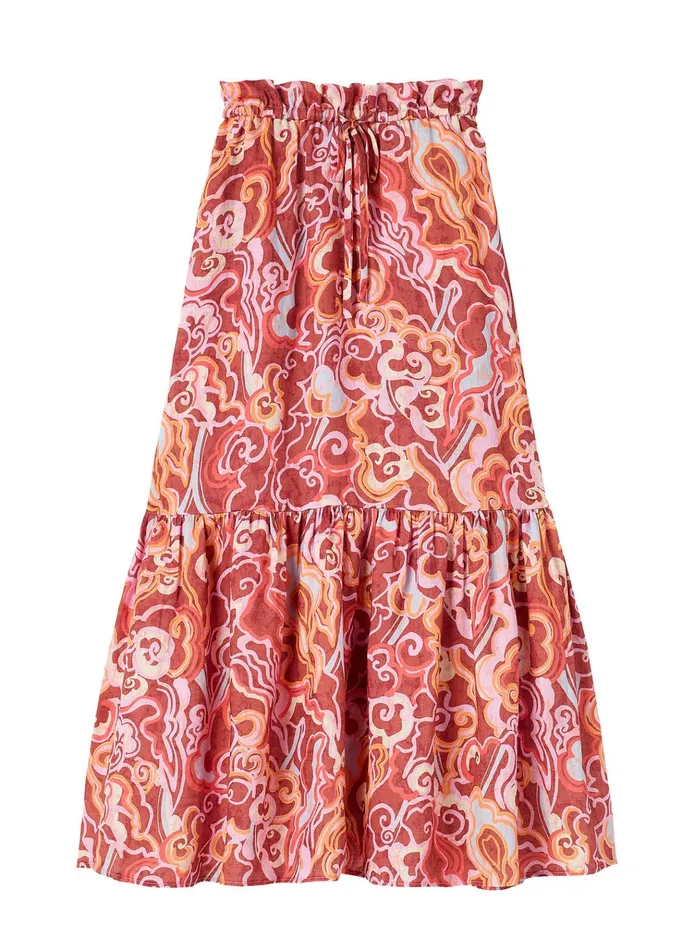 Women Bottoms ALC Francis Linen Midi Skirt Baked Clay Multi