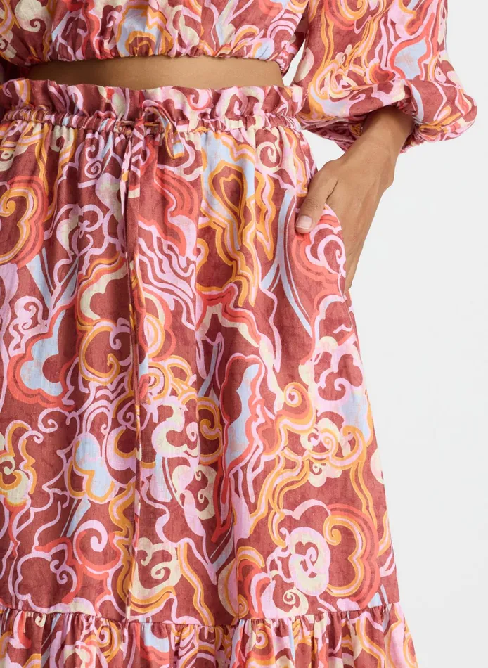 Women Bottoms ALC Francis Linen Midi Skirt Baked Clay Multi
