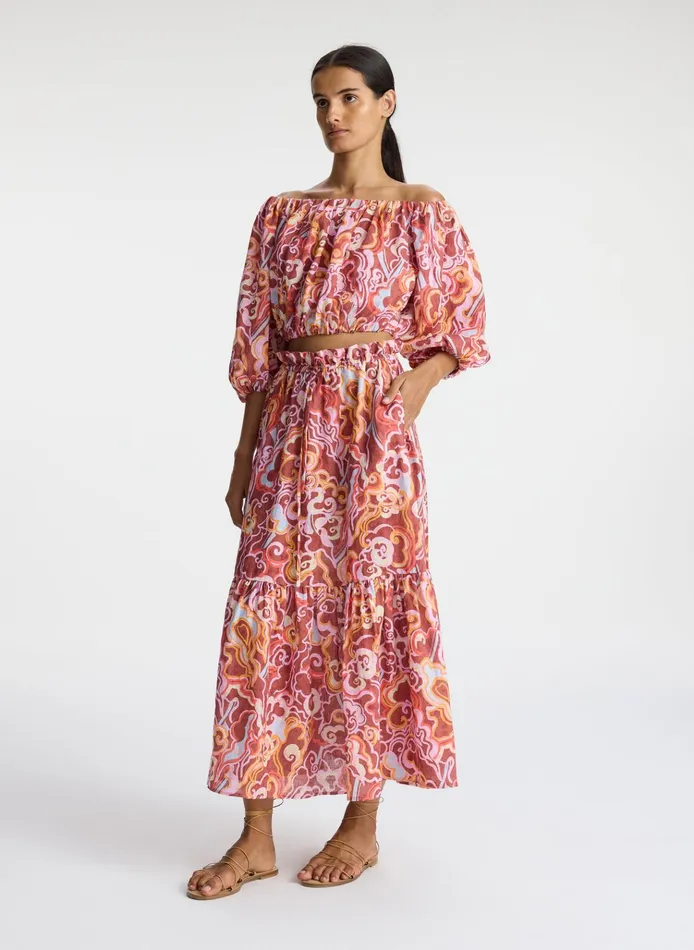Women Bottoms ALC Francis Linen Midi Skirt Baked Clay Multi
