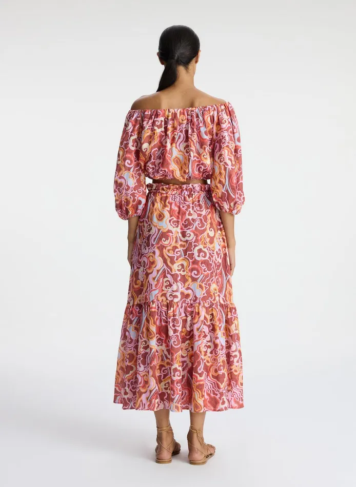 Women Bottoms ALC Francis Linen Midi Skirt Baked Clay Multi
