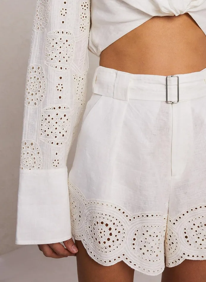 Women Bottoms ALC Milos Linen Eyelet Short Ivorycream