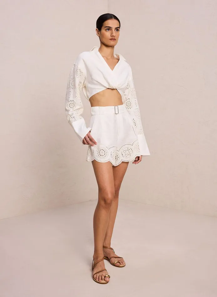 Women Bottoms ALC Milos Linen Eyelet Short Ivorycream