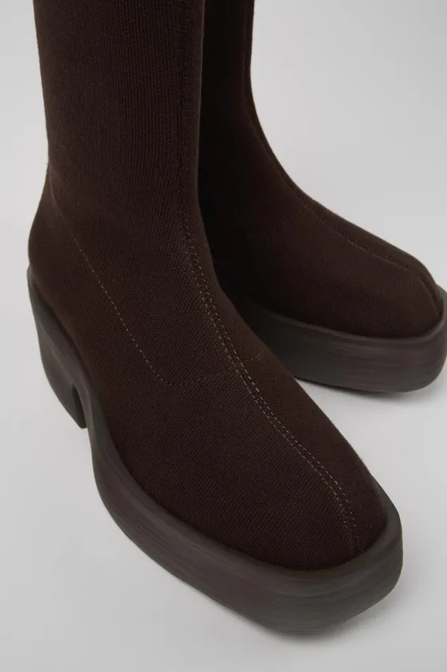 Women Camper Ankle Boots Billie TENCEL Brown Textile Boots