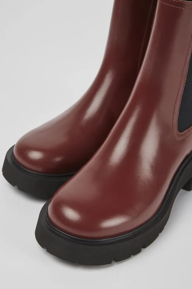 Women Camper Ankle Boots Milah Burgundy Leather Boots