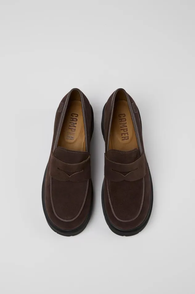 Women Camper Formal Shoes Milah Brown Nubuck Loafers