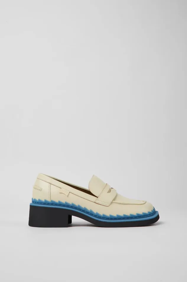 Women Camper Formal Shoes Taylor White And Blue Leather Loafers Women Camper Formal Shoes Taylor White And Blue Leather Loafers