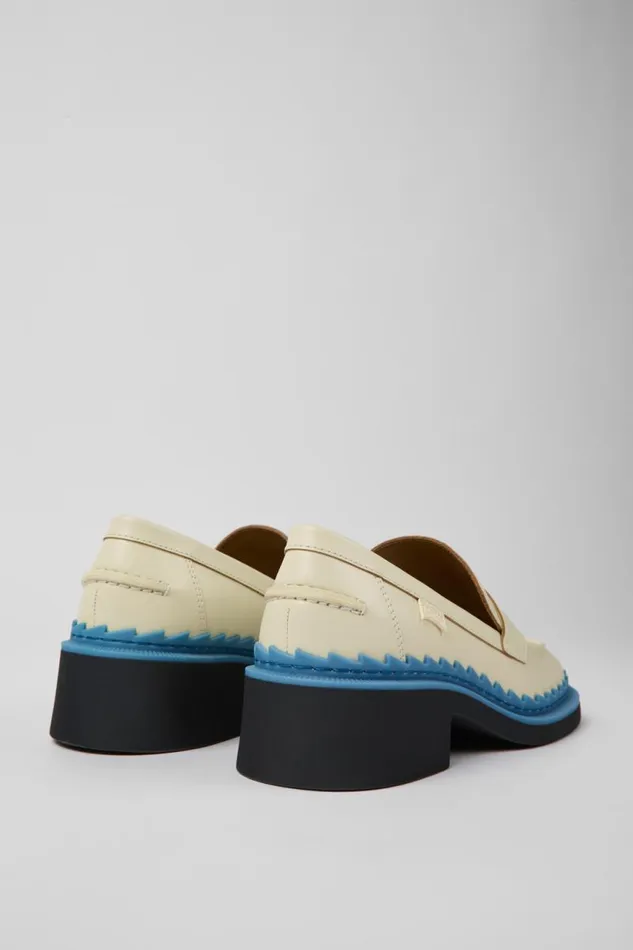 Women Camper Formal Shoes Taylor White And Blue Leather Loafers Women Camper Formal Shoes Taylor White And Blue Leather Loafers