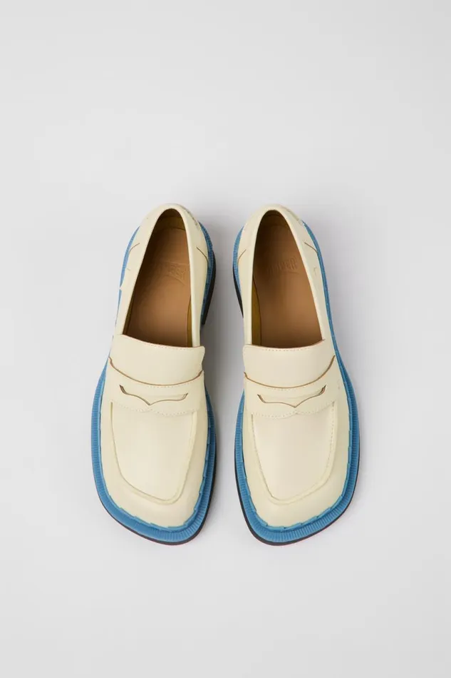 Women Camper Formal Shoes Taylor White And Blue Leather Loafers Women Camper Formal Shoes Taylor White And Blue Leather Loafers