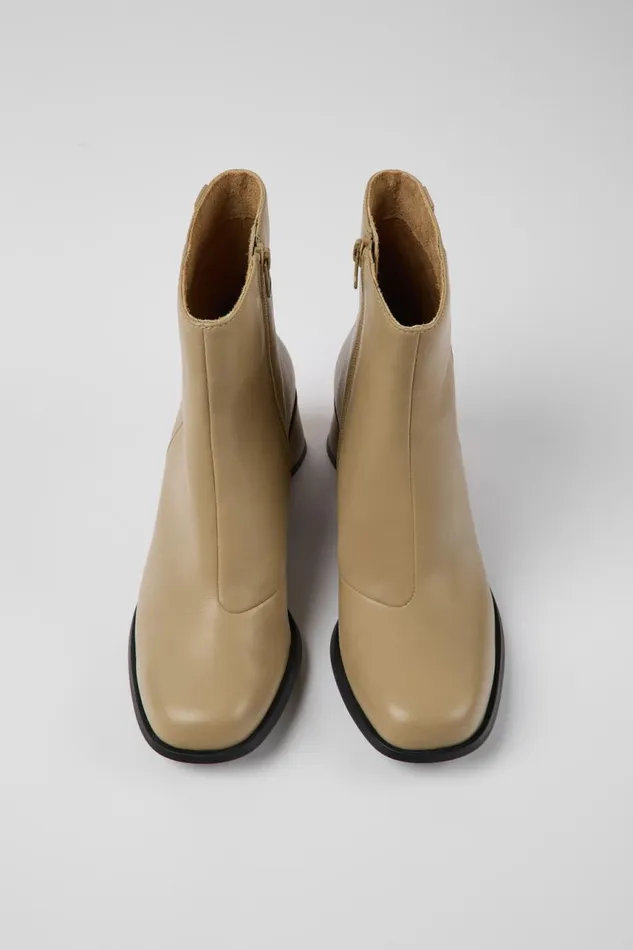 Women Camper Heels Kiara Beige Leather Ankle Boots Women Camper Heels Kiara Beige Leather Ankle Boots