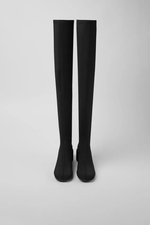 Women Camper Heels Niki Black Recycled PET Knee High Boots Women Camper Heels Niki Black Recycled PET Knee High Boots