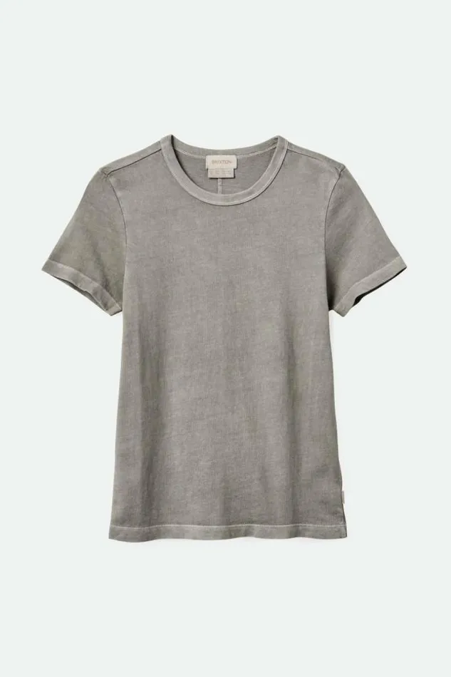 Women Carefree Organic Garment Dye Slim Crew TShirt Washed Black Brixton Tops