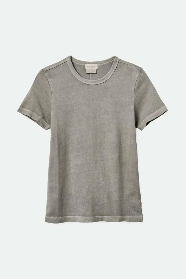 Women Carefree Organic Garment Dye Slim Crew TShirt Washed Black Brixton Tops