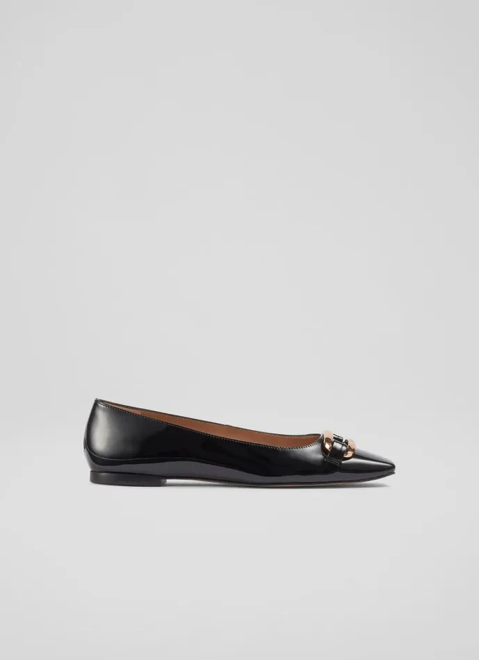 Women Cayden Black Patent Leather Gold Bar Flats Black LKBennett Flats