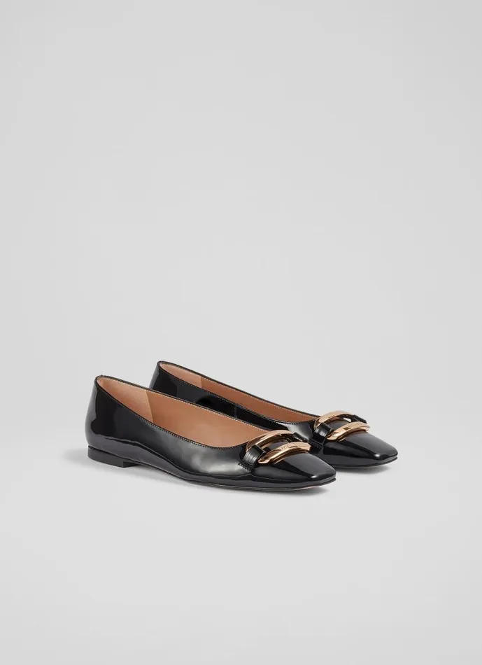 Women Cayden Black Patent Leather Gold Bar Flats Black LKBennett Flats Women Cayden Black Patent Leather Gold Bar Flats Black LKBennett Flats