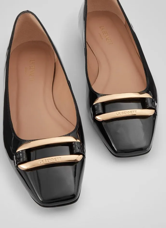 Women Cayden Black Patent Leather Gold Bar Flats Black LKBennett Flats Women Cayden Black Patent Leather Gold Bar Flats Black LKBennett Flats