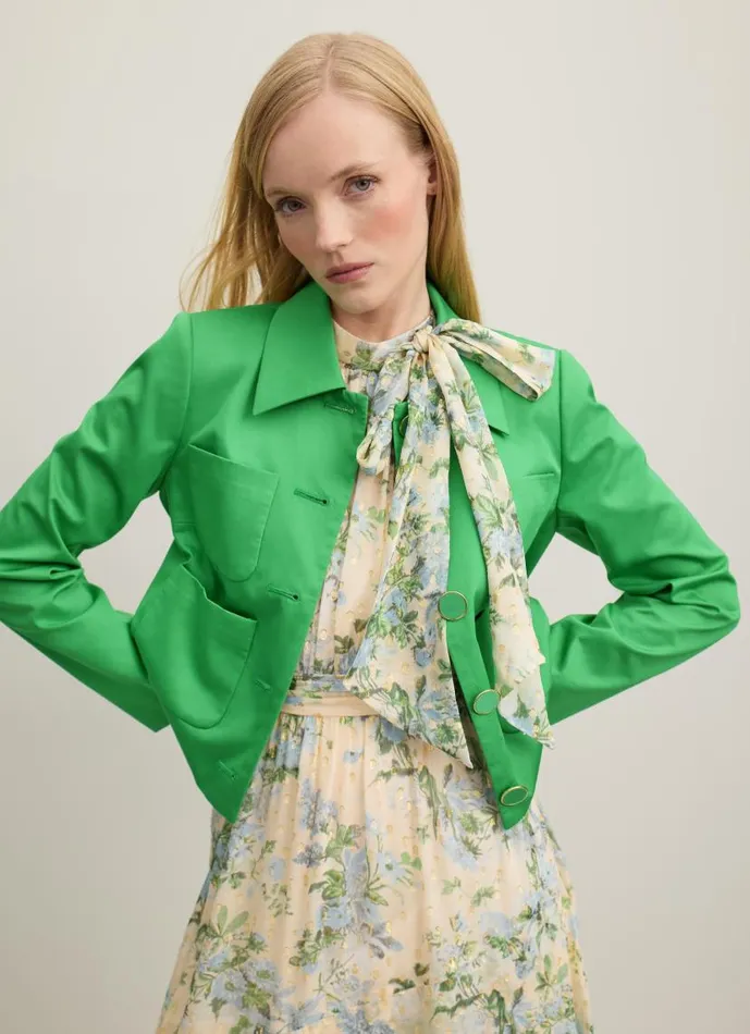 Women Charlotte Green Organic Cotton Sateen Jacket Green LKBennett Coats and Jackets Women Charlotte Green Organic Cotton Sateen Jacket Green LKBennett Coats and Jackets