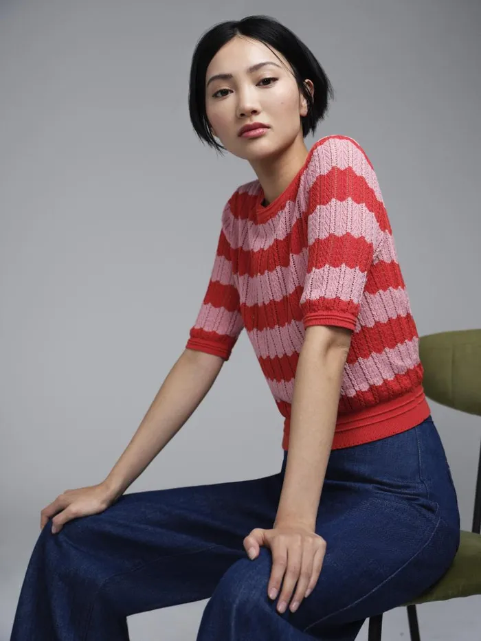 Women Cinzia Red And Pink CottonRayon Wavy Knitted Top Red LKBennett Knitwear Women Cinzia Red And Pink CottonRayon Wavy Knitted Top Red LKBennett Knitwear