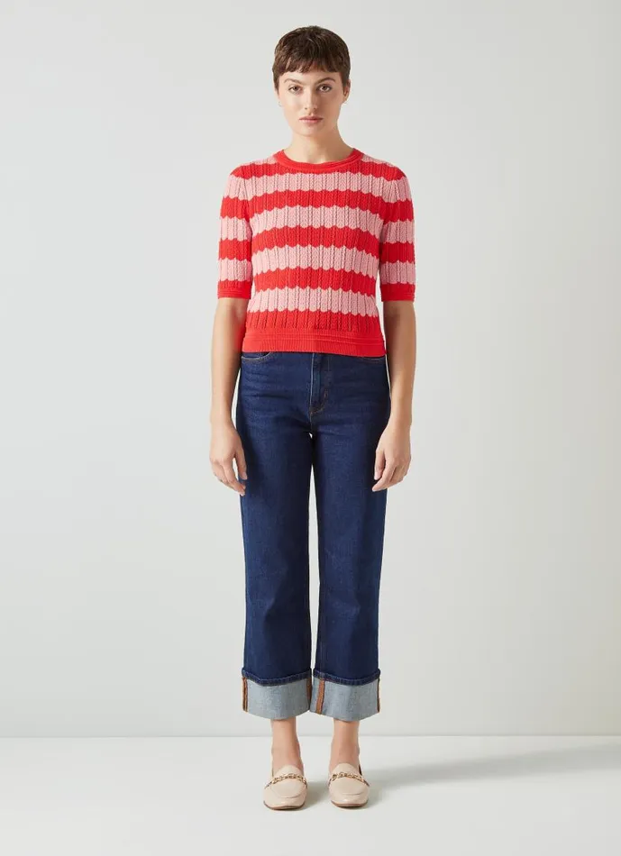 Women Cinzia Red And Pink CottonRayon Wavy Knitted Top Red LKBennett Knitwear Women Cinzia Red And Pink CottonRayon Wavy Knitted Top Red LKBennett Knitwear