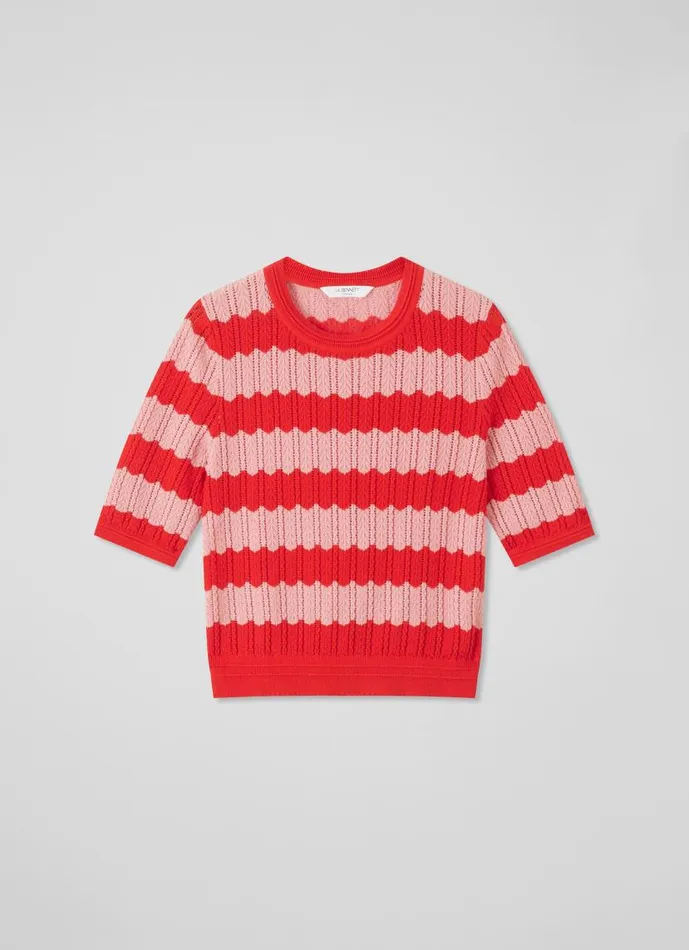 Women Cinzia Red And Pink CottonRayon Wavy Knitted Top Red LKBennett Knitwear Women Cinzia Red And Pink CottonRayon Wavy Knitted Top Red LKBennett Knitwear