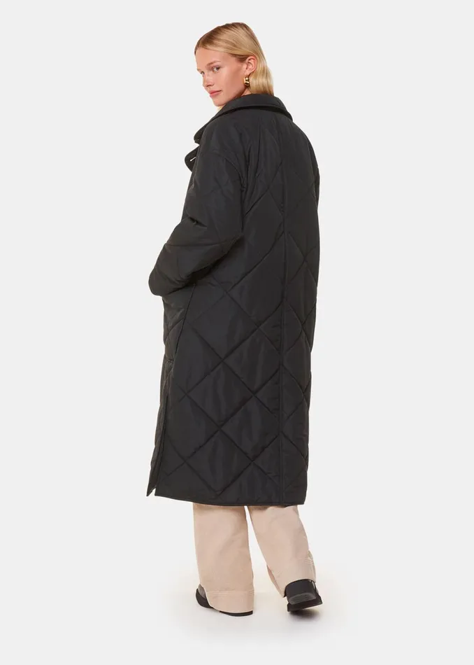 Women Coats and Jackets Whistles Black Alice Longline Quilted Coat