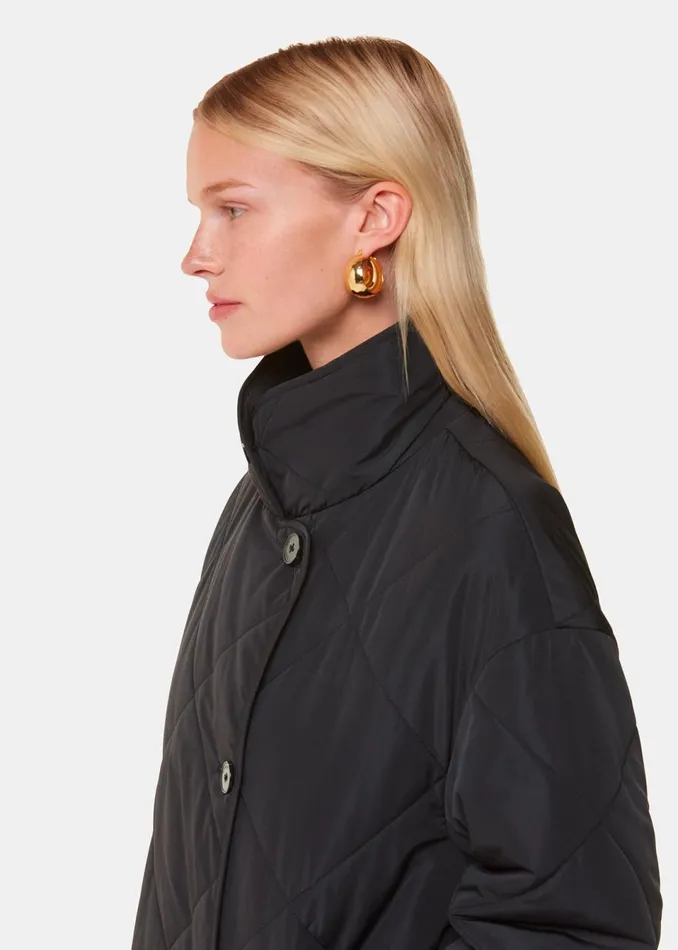 Women Coats and Jackets Whistles Black Alice Longline Quilted Coat